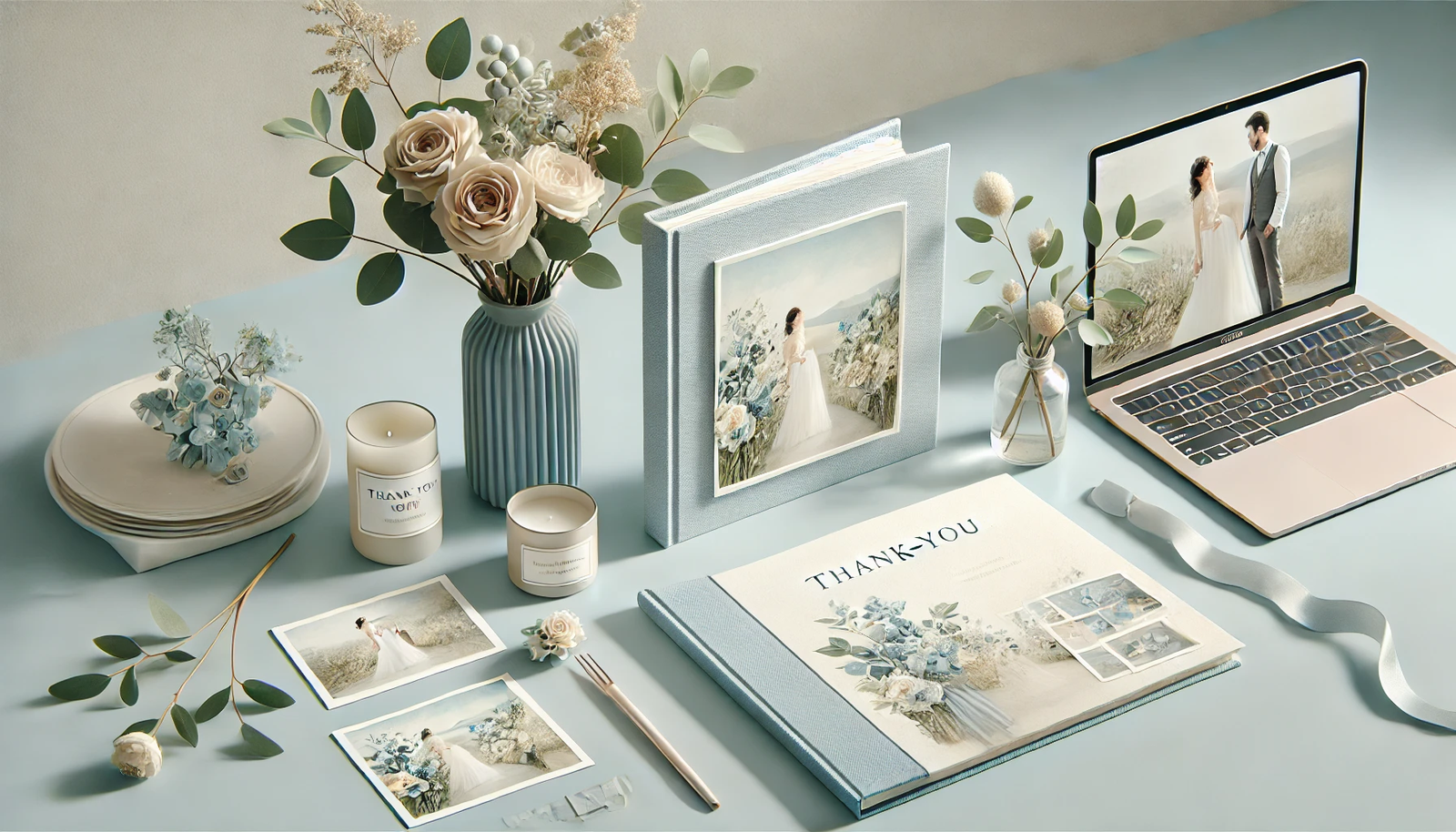livre photo, cartes de remerciements, une illustration des éléments à réaliser après le mariage