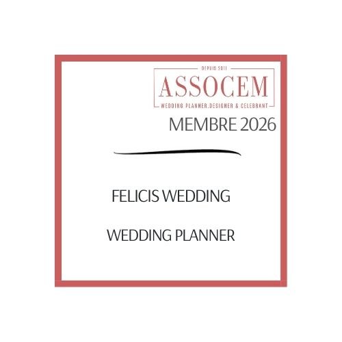 macaron ASSOCEM membre 2026 pour Felicis Wedding, wedding planner